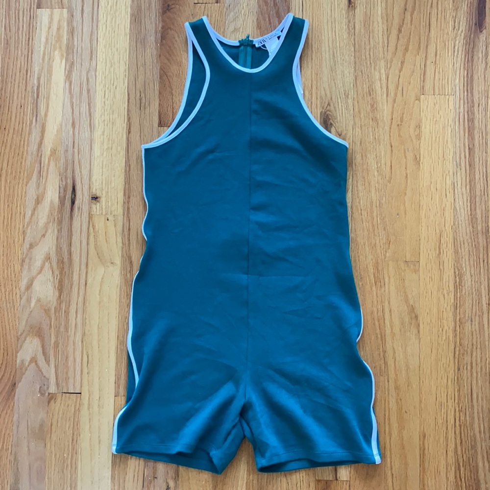 Zara green piped short jumpsuit